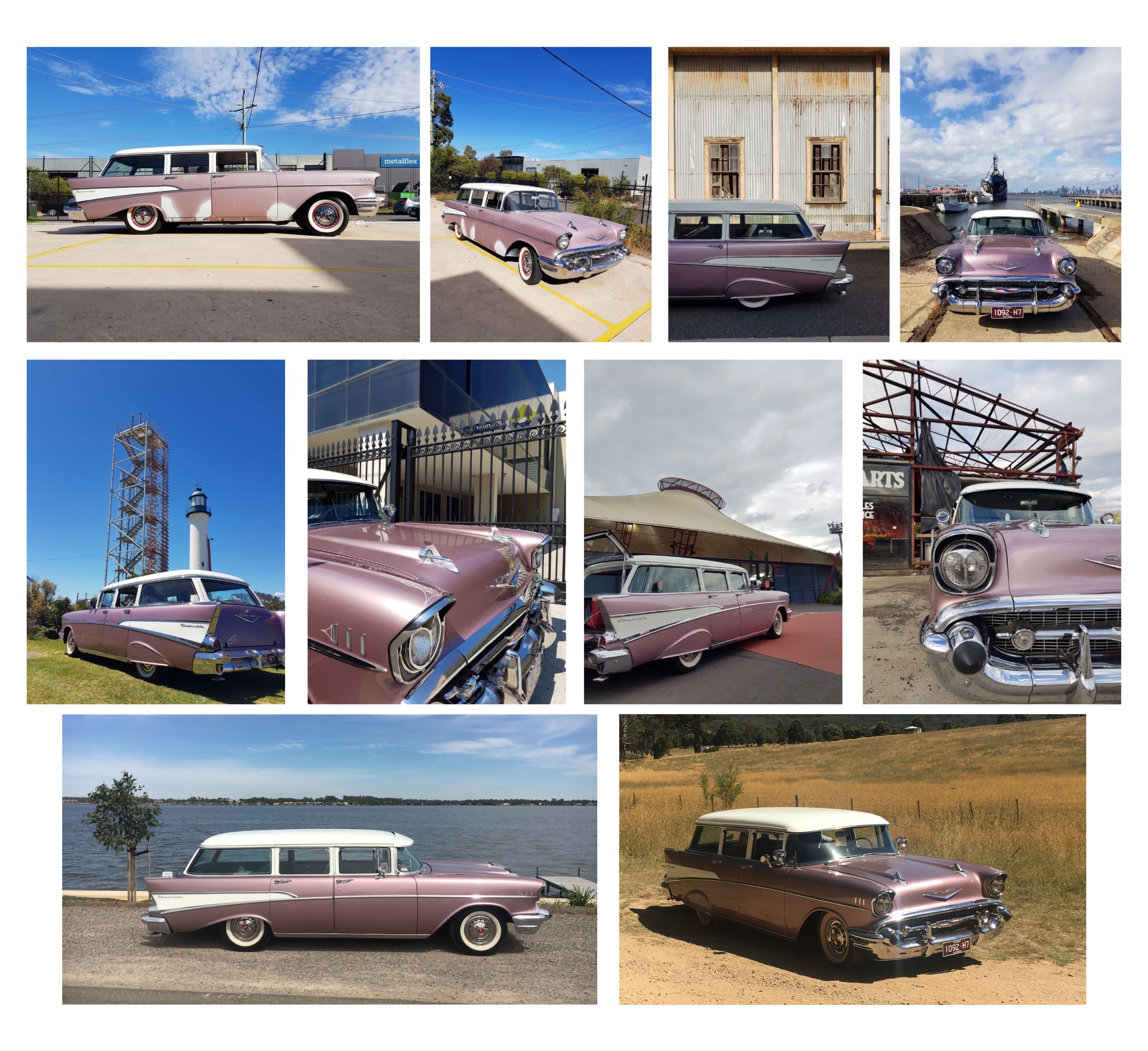 Photo grid of Daniela's 1957 Chevy Two Ten Wagon